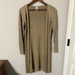 Clio Vintage Women's Size M Cardigan Sweater Cream Tan Ribbed Silk/Cotton Blend
